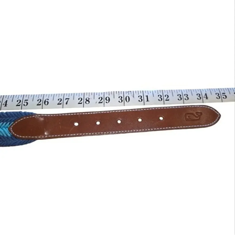 Vineyard Vines Woven Blue and Brown Leather WoMen's Belt Size 30 New
